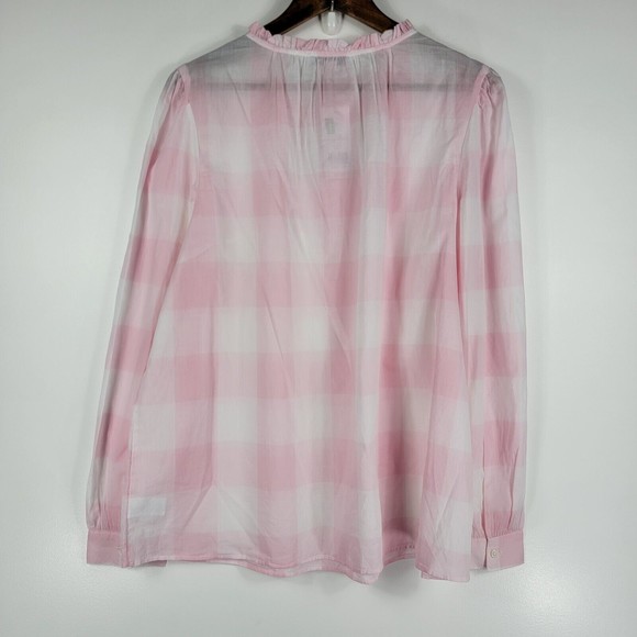 Kim Rogers Womens Size Large Peasant Blouse Pink White Checks Sheer New - Picture 4 of 7